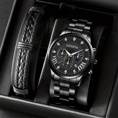 Men's Diamond Steel Watch - Business Quartz