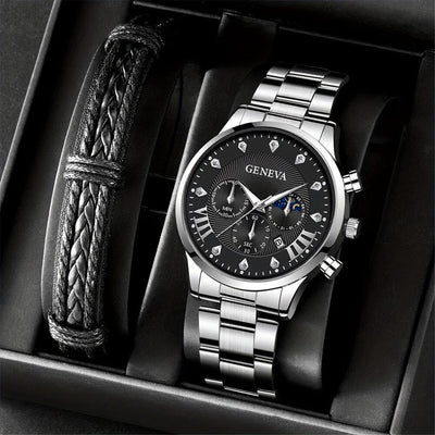 Men's Diamond Steel Watch - Business Quartz