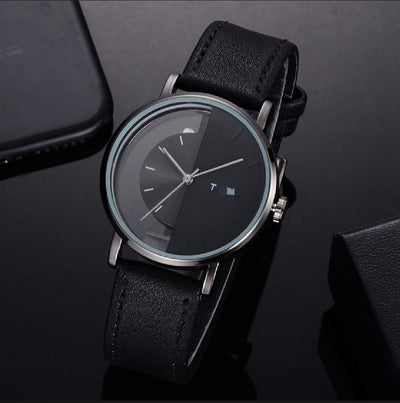 Men's Quartz Round Dial Leather Strap Watch